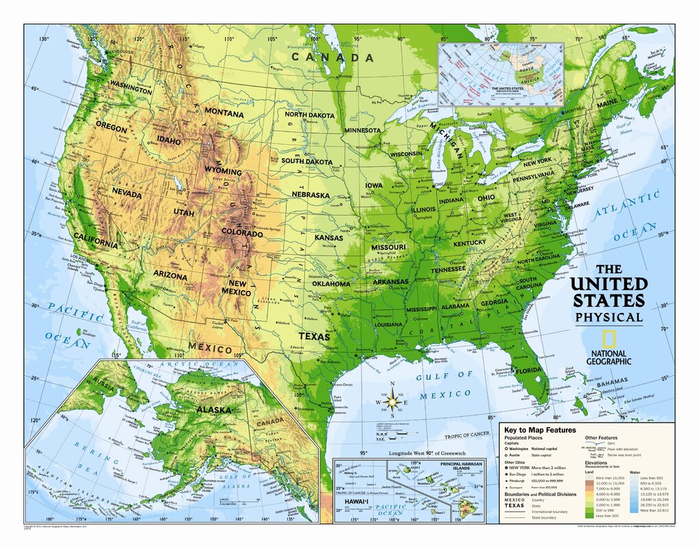 National Geographic Maps Kids Physical USA Wall Map (Graded 4-12 ...